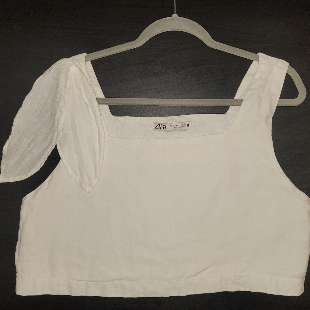 ZARA white 100% linen crop top size L
